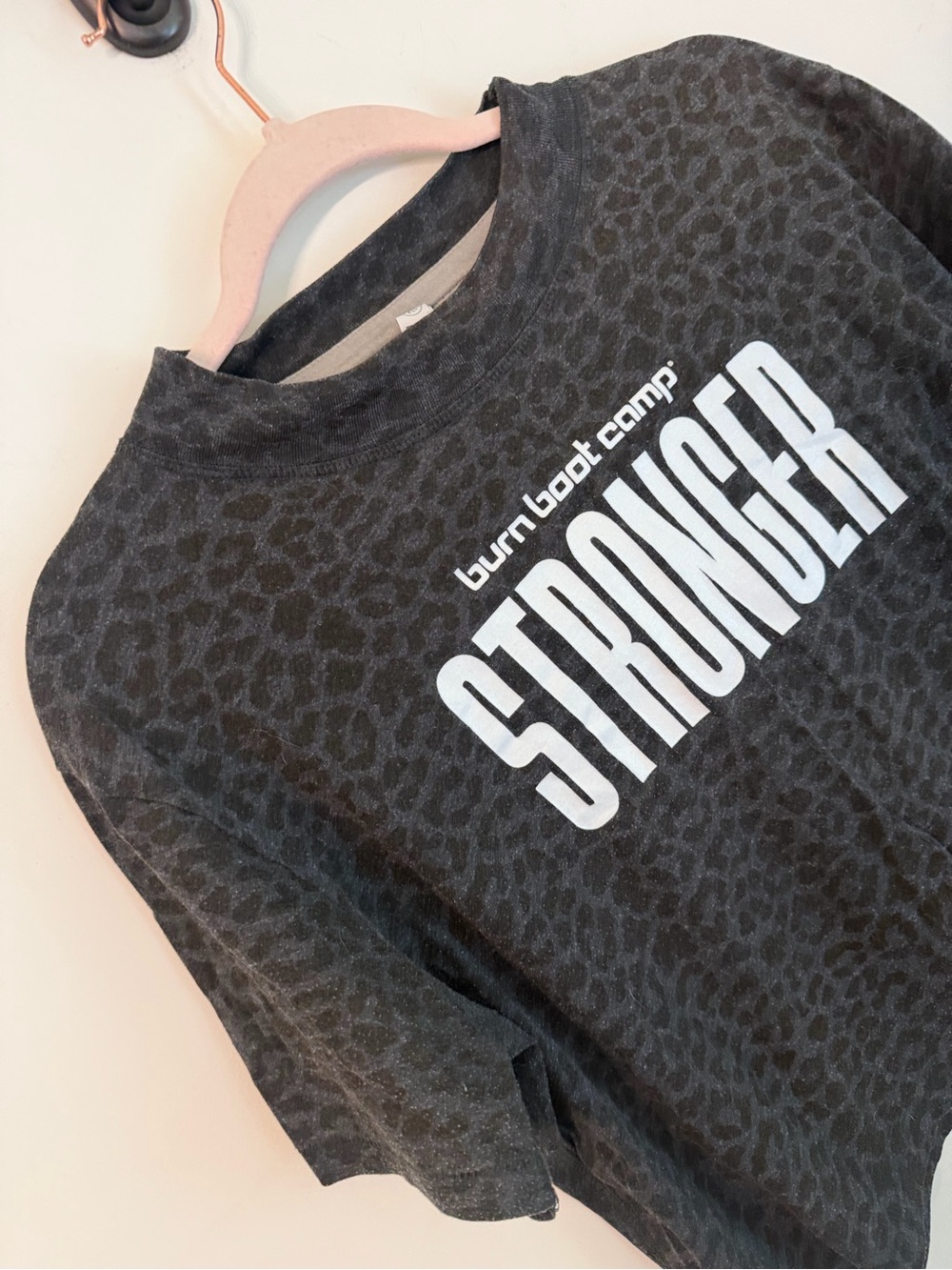 Burn Boot Camp STRONGER Black Leopard Crop Top - Picture 2 of 4